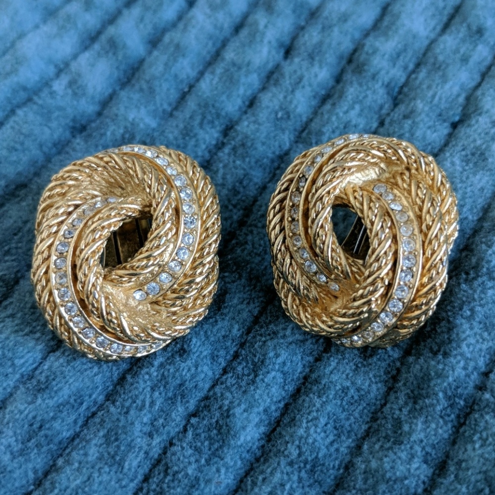 Vintage Dior Gold Crystal Knotted Earrings